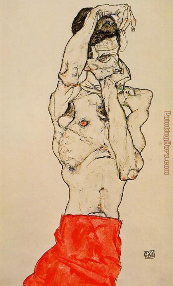 Standing Male Nude with a Red Loincloth painting - Egon Schiele Standing Male Nude with a Red Loincloth art painting